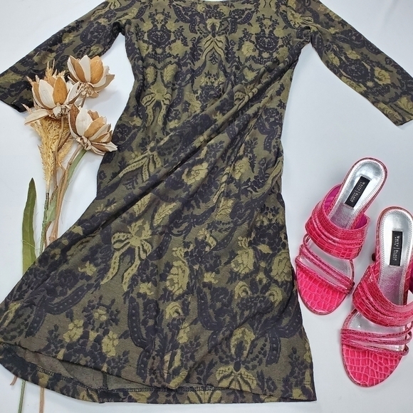 Pea in the Pod Green Black art Deco Dress Med - Picture 10 of 11